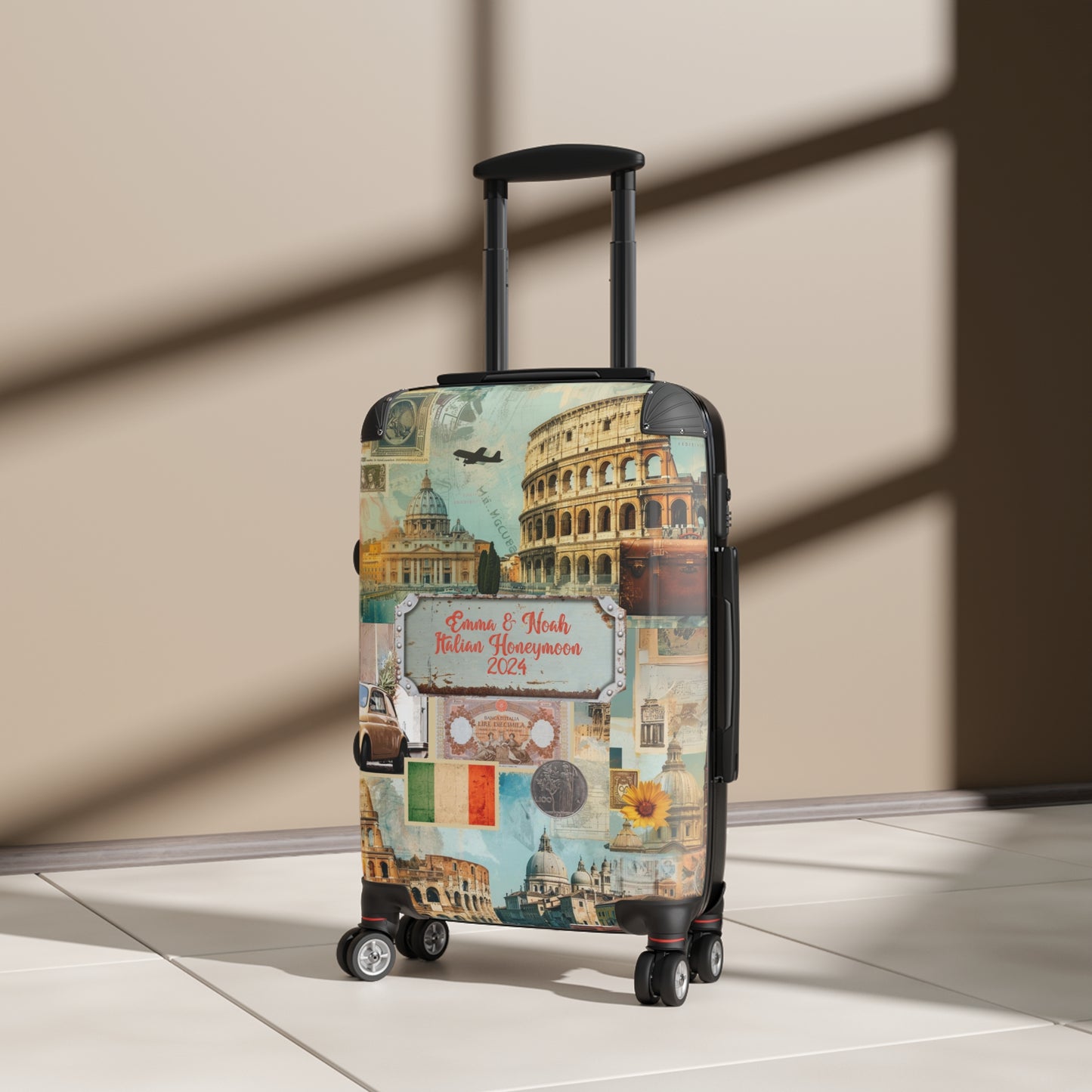 Personalized Vintage Italy Inspired Stylish & Unique Hard-Shell Suitcase: Durable, Lightweight, Expandable Luggage with 360° Swivel Wheels & Secure Lock for Fashion-Forward Travelers, Free US Shipping