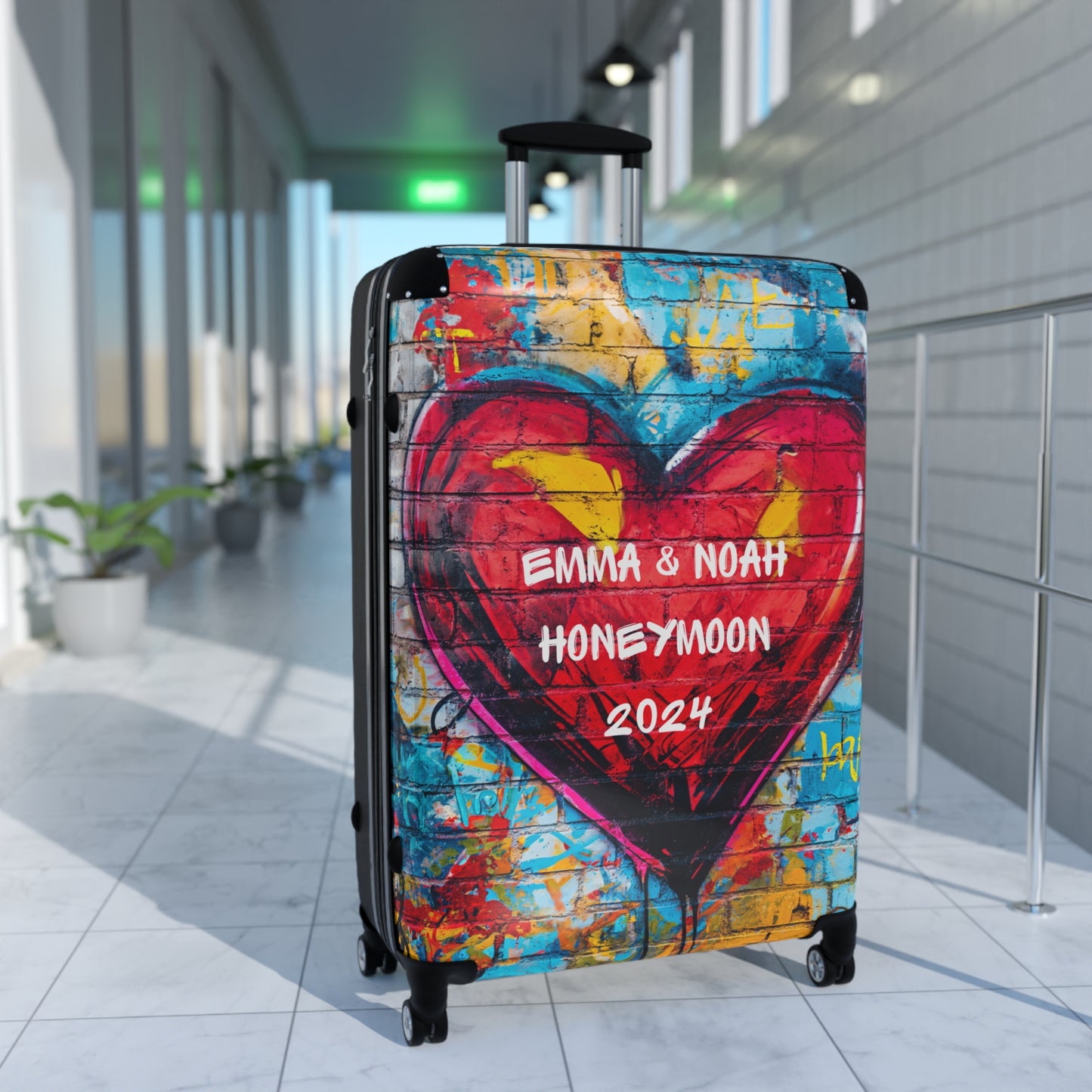 Personalized Graffiti Heart Inspired Stylish & Unique Hard-Shell Suitcase: Durable, Lightweight, Expandable Luggage with 360° Swivel Wheels & Secure Lock for Fashion-Forward Travelers, Free US Shipping