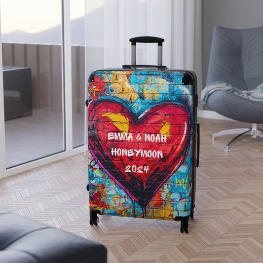 Personalized Graffiti Heart Inspired Stylish & Unique Hard-Shell Suitcase: Durable, Lightweight, Expandable Luggage with 360° Swivel Wheels & Secure Lock for Fashion-Forward Travelers, Free US Shipping