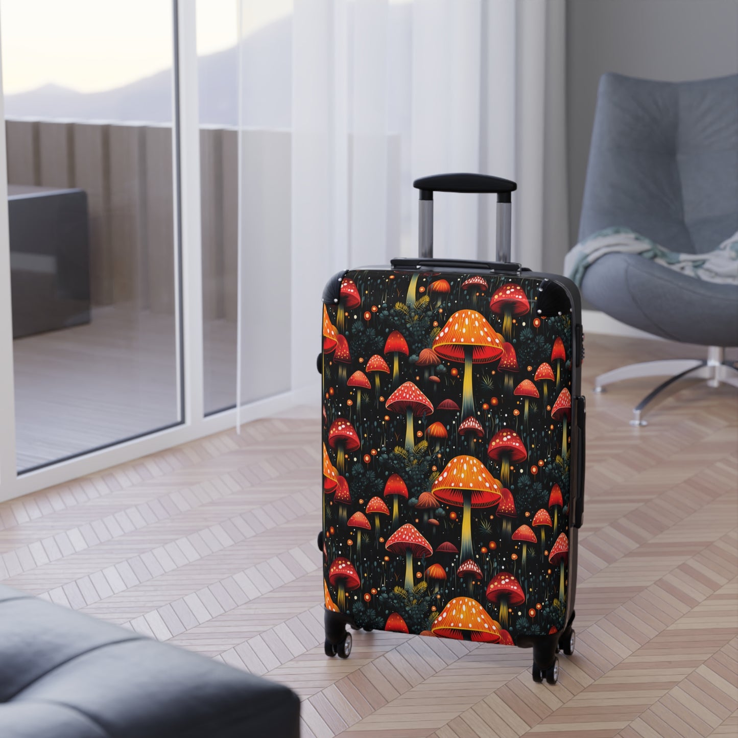 Psychedelic Mushrooms Stylish & Unique Hard-Shell Suitcase: Durable, Lightweight, Expandable Luggage with 360° Swivel Wheels & Secure Lock for Fashion-Forward Travelers, Free US Shipping